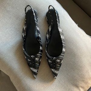 Balenciaga leather printed sling back flats